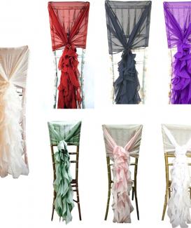 Chiffon Curly Long Chair Skirt Tutu Tulle self tie chair cover for Party Wedding Decoration