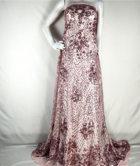 Pink sequence sequin fabric material fro gowns dresses